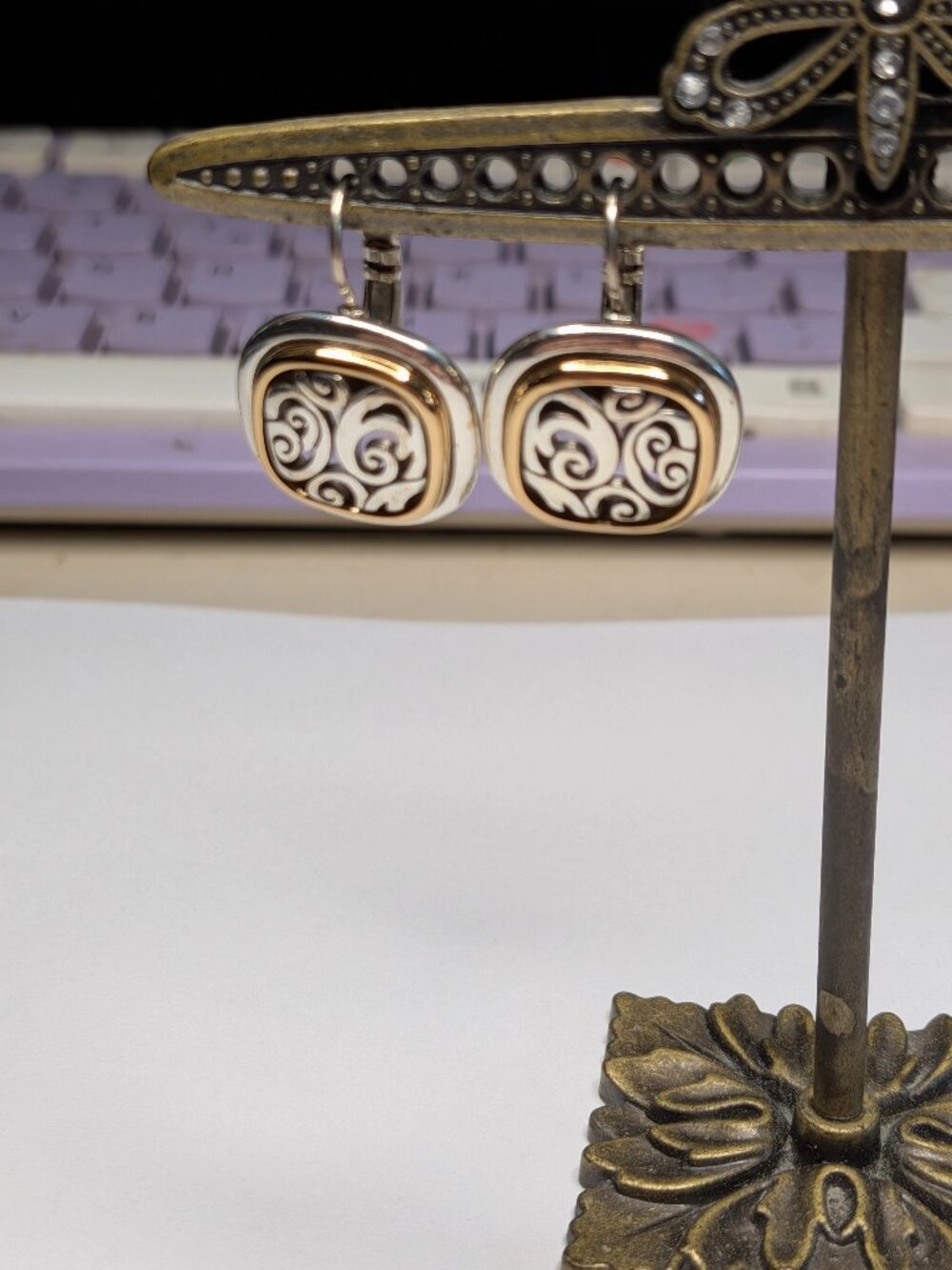 Brighton Spin Master Leverback Earrings – Two‑Tone Scroll Design
